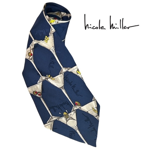 Nicole Miller Silk Novelty Necktie Embossed Martini Cocktail Hour Vintage 1994 - Picture 1 of 10
